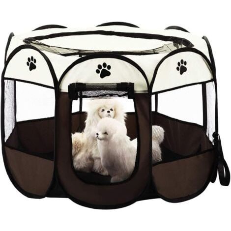 Tente Pliable pour Animaux de Compagnie 8 pièces Maille Maison Portable Pliable Cage de Course pour Chiots Clôtures de Jeux pour Chiens Chiens Chats Lapins Chenil (77cm X 43cm,Marron) (1/4)