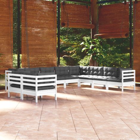 Muebles de jardín 10 pzas y cojines blanco madera maciza pino vidaXL (1/5)