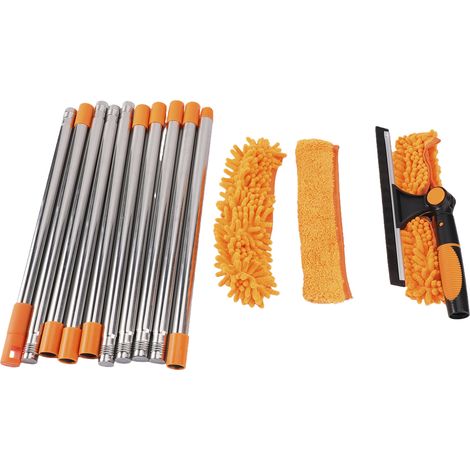 Raclette à vitres haute 2 en 1 avec manche long et rallonge, orange (1/5)
