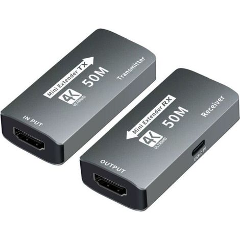 Répéteur HDMI 4K 50 m avec câble Ethernet intégré, transmetteur récepteur HDMI haute vitesse