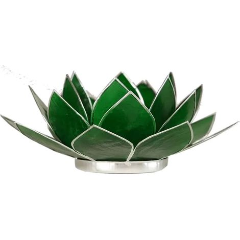 Porte Bougie Fleur de Lotus vert et argent 4 ème chakra (1/2)