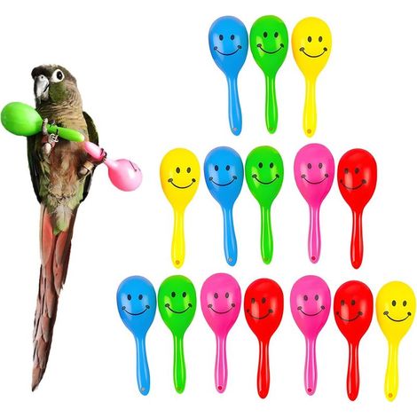 15 Pack Colorful Bird Shaker Toys with Rattles, Interactive Chew & Foraging Toys for Parrots - Handheld Musical Toys for Cockatiels, Conures, Lovebirds, Canaries and Small Medium Birds (Random Colors)