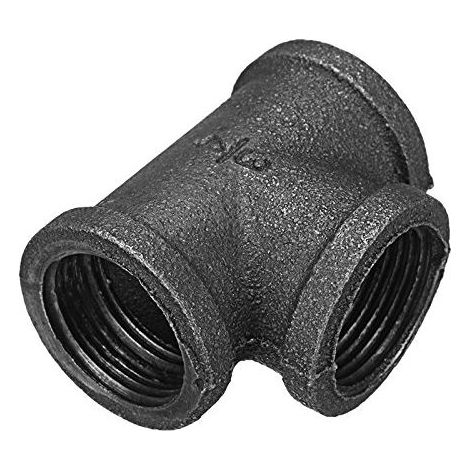3/4"-T-Stück, 3-teilig, Tempergussrohre, schwarze Rohrverschraubungen, Innengewinde - 3/4 Zoll, DN20 (2 Stück) (1/4)