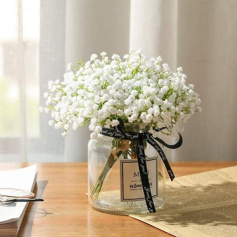 Lot de 12 bouquets de gypsophile artificielle blanche, fleurs souffle de bébé pour mariage, couronne, décoration (1/5)