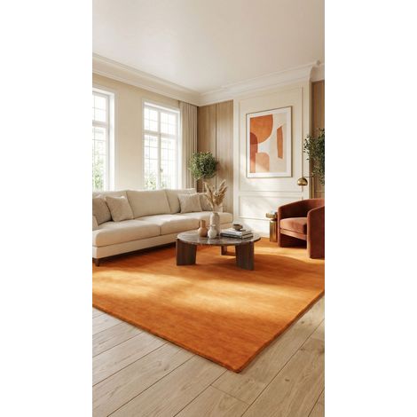 Tapis Loribaft tissé Tapis Tomas - Tapis en laine  - 200x200cm, Square - 100% Laine vierge - Tissé main - Orange