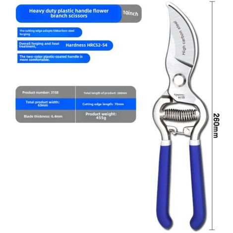 Grande cisaille jardin forgée monobloc 10 pouces coudée, pour branches épaisses, lame acier, puissance accrue (1/5)