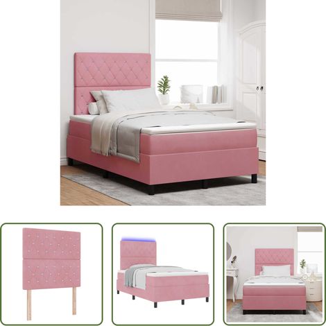 Éclairage LED - Lit à ressort LED avec matelas Rose 120 x 190 cm Velours (1/5)
