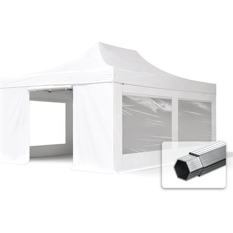 4x6 m Faltpavillon PROFESSIONAL Alu 50mm, Seitenteile mit Panoramafenstern, weiß