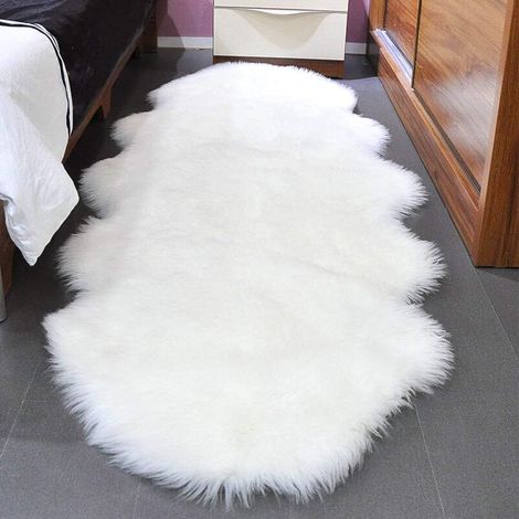 1 Tapis Faux Peau de Mouton,Longhair Doux Antidérapant,Polyester Décoratif Canapé Chaise,Salon Chambre Voiture