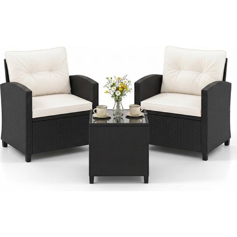 COSTAY Set Salotto da Giardino in Rattan per Balcone, Bianco (1/5)
