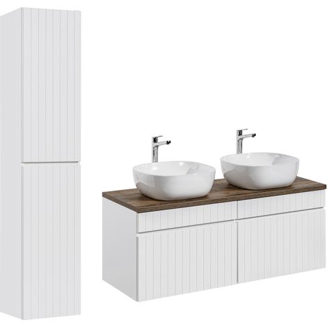 Ensemble meubles double vasques à poser avec colonne - 160 cm - Emblematic White - Livraison gratuite