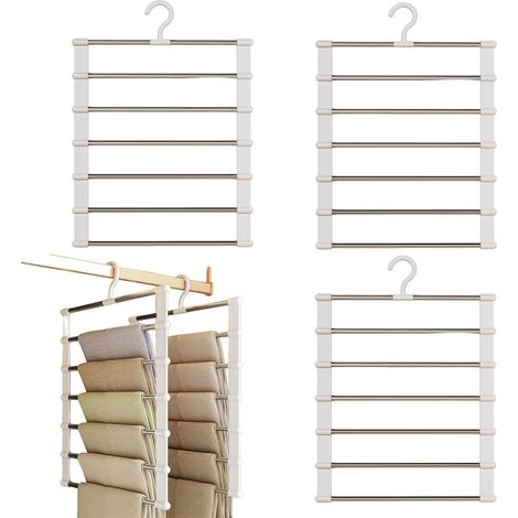 3 Cintres Pantalons 6 En 1,Crochet Pivotant 360°,Acier Inoxydable,Antidérapant,Pour Armoire (1/5)
