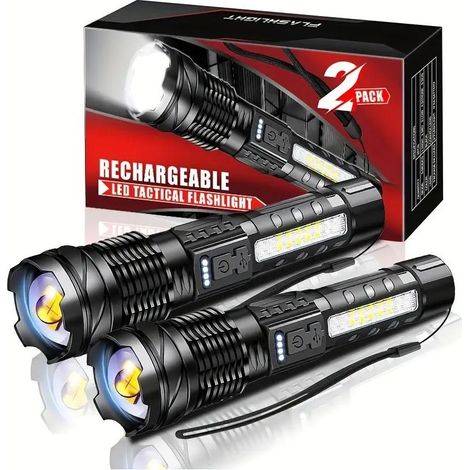 2 lampes de poche tactiques, grade militaire, 5 modes, 3000 lumens, étanches. Pour camping, vélo, randonnée, maison, urgences. (1/5)