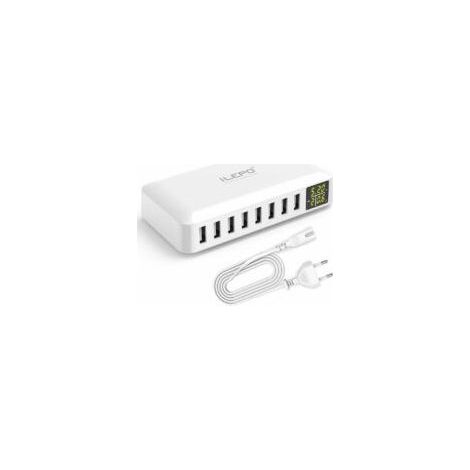 Chargeur USB 5V8A à 8 ports avec écran LCD, station de charge intelligente avec plusieurs ports USB, compatible avec iPhone XS, XR, SE, iPhone et Samsung Galaxy. (1/5)