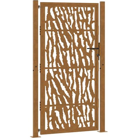 Portail de jardin 100x200 cm en acier patiné avec motif de traces (1/5)