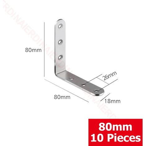 (80x80x18mm 07) Lot de 10 équerres d'angle à 90° en acier inoxydable, fixations murales pour étagères, tables, chaises (1/5)