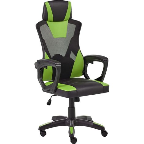 Office Chair Lime Green Faux Leather Gas Lift Height Adjustable Tilt Function 360 Swivel Adjustable Backrest and Armrest IGNIS (1/5)