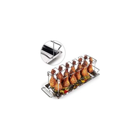 Soporte para pollo - Soporte para muslos de pollo, soporte para pollo a la barbacoa - Acero inoxidable resistente para 12 muslos de pollo, apto para lavavajillas - Crezuo