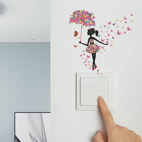 Stickers muraux décoratifs en forme de fées fleuries et de papillons, pour chambre d'enfant, porche, interrupteur