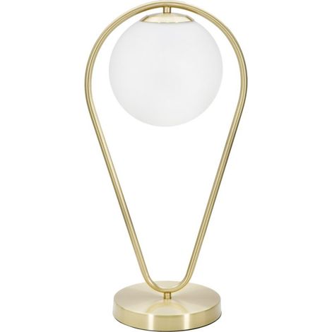 Lampada da tavolo Glamy Drop in ferro dorato con sfera in vetro bianco