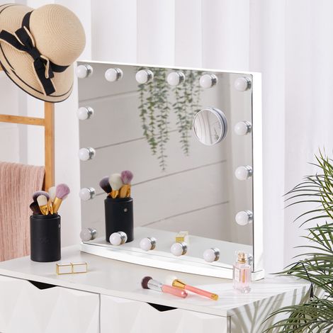 White Hollywood 18 LED Bulbs Make Up Cosmetic Mirror With Magnifying Glass (1/5)