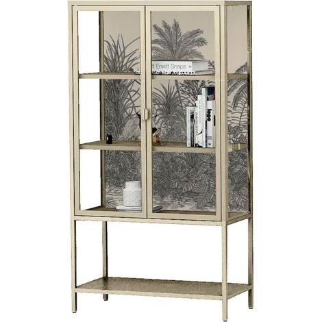 Dmora - Vetrina Busseto, Credenza espositiva, Vetrinetta multiuso, Madia da soggiorno, 80x35 h160 cm, Panna
