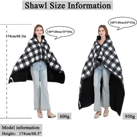 Tragbare Fleecedecke, karierte Tagesdecke, bequemer Poncho mit Knöpfen für Sofa, Bett, Büro, schwarz-weiß (1/5)