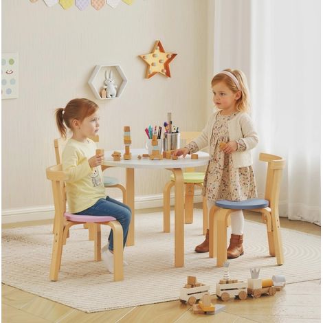 MEUBLIV Kindertisch mit 4 Stühlen, mehrfarbig – Holz, 5-teilig, rund (1/5)