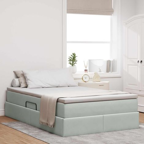 Lit avec rangement et matelas Gris clair 120 x 190 cm Velours vidaXL (1/5)
