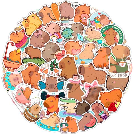 100 autocollants de capybara, imperméables, vinyles, petits - Décoration et articles de décoration en capybara - Cadeau pour femmes et hommes (1/5)