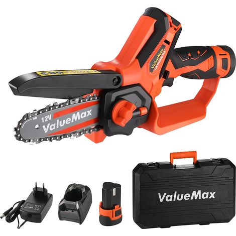 Tronçonneuse à batterie 12V avec 2 batteries 2.0Ah – Guide de 10 cm pour coupe précise – Moteur performant pour bois dur