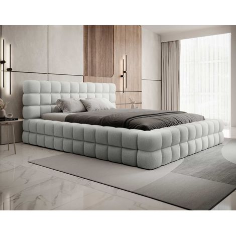 Kingston - lit coffre - 180x200 - sommier inclus - en tissu bouclette - blanc (1/5)