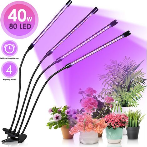 Swanew – Lampe de croissance 40W avec 80 LED – Lumière rouge et bleue – Minuterie 3/9/12h – 10 niveaux de luminosité – Col de cygne réglable 360° - OFF 3 H (1/5)