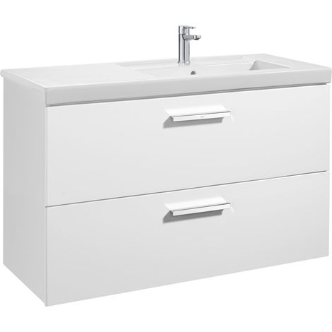 Unik mueble con dos cajones + lavabo PRISMA - ROCA Color: Blanco brillo - Posición del lavabo: Derecha (1/3)
