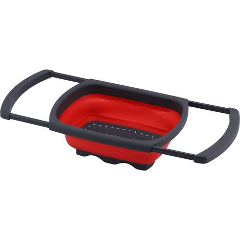 Égouttoir pliable et rétractable pour fruits et légumes, idéal pour la cuisine (rouge). (1/5)