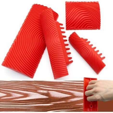 ALLIANDISEnsemble d'outils imitation bois d'hévéa - Idéal pour décorer murs, sols, meubles et clôtures - 4 pièces, rouge (1/4)