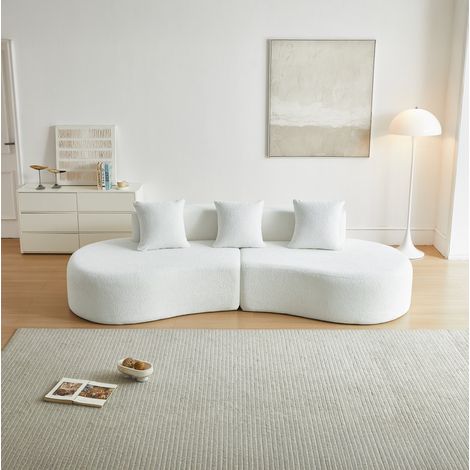 Canapé d’angle 3 places en tissu velours blanc 277x103x68 cm, design courbé modulaire (1/5)
