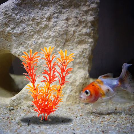 10 plantes artificielles pour aquarium, plastique, 19 cm, orange et vert, décoration aquatique (1/5)