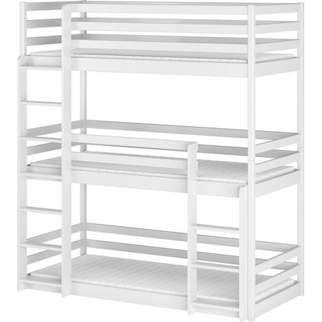 LETTO A CASTELLO TRIPLO IN LEGNO MASSICCIO KAYA - Bianco - 90 x 200 (1/5)