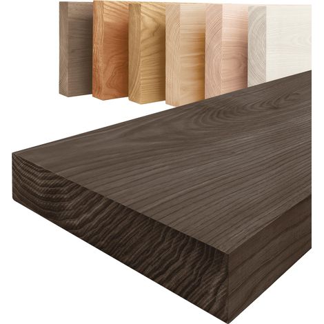 LAMO Manufaktur Étagère Bois Massif sans pièces de Fixation Etagere 110 cm Largeur pour Salle de Bain, Couloir, Cuisine Couleur: Noir Bord: Droit Bois Massif, Design Moderne