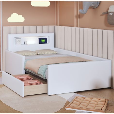 struttura letto 90x200 con USB LED cassetti bianco OKMYHOME (1/5)