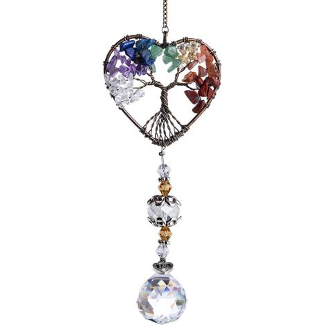 Décoration pendentif arbre de vie en cristal en forme de coeur