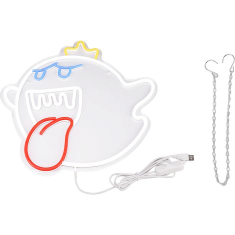 Ortviai Signe Néon LED Fantôme Tongue Décoratif en Acrylique Transparent 40 cm pour Salle de Jeux, Bars et Intérieur (1/5)