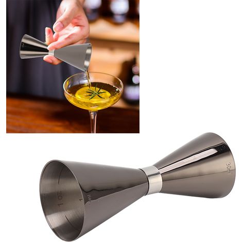 Tasse à mélanger graduée à double fond en acier inoxydable 304 avec anneau doré, petit format (30 ml), noir canon de fusil (1/5)