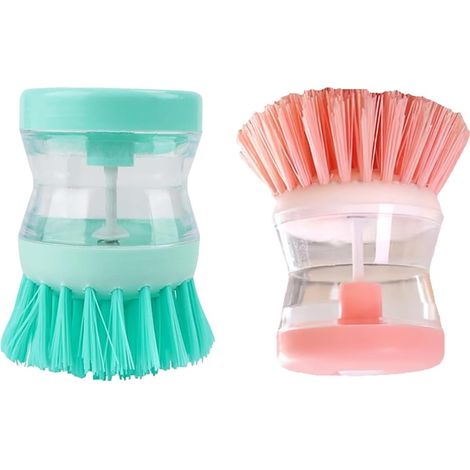 Brosse à Vaisselle - Lot de 2 - Nylon et TPR - Distributeur Liquide Intégré - Cuisine et Poêles - Noir (1/5)