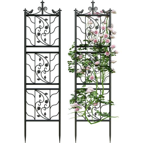 Unho – Treillis de jardin en métal noir – Lot de 2 panneaux 50x195cm – Support pour plantes grimpantes et rosiers – Construction robuste et durable (1/5)