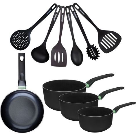 Set de 1 poêle 20 cm, 3 casseroles antiadhésives céramique 16, 18 et 20 cm et 6 ustensiles Fackelmann Brandao (1/5)