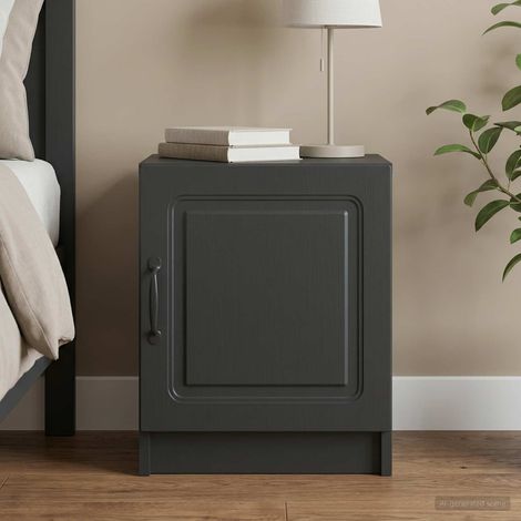 Table de chevet noire avec rangement, bois d’ingénierie, 43 x 34,5 x 47 cm - PANGIVO (1/5)