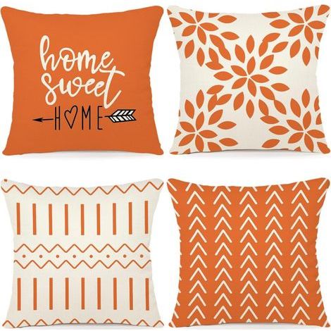 Ensemble de taies d'oreiller d'automne, 18x18 pouces, ensemble de 4 pièces, taies d'oreiller bordées de lin orange, convenant aux canapés, aux lits et aux voitures - compatible avec les coussins de 45 (1/5)