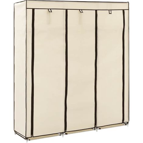Kleiderschrank mit Fächern und Stangen Creme 150x45x175cm Stoff
